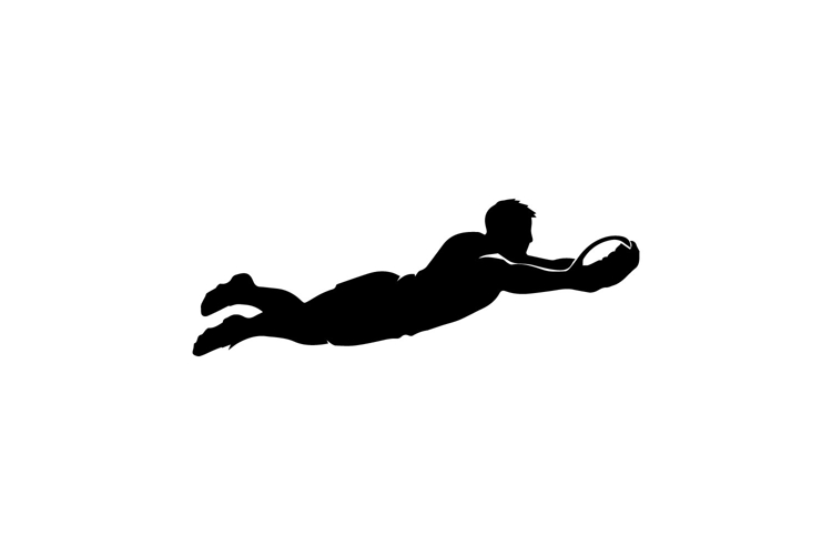 Black and White Rugby Dive Try Silhouette Design