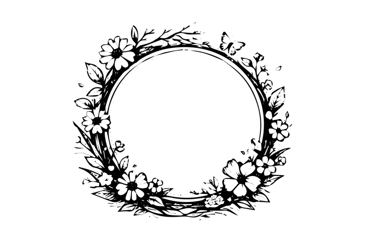 Black and White Spring Circle Frame Design