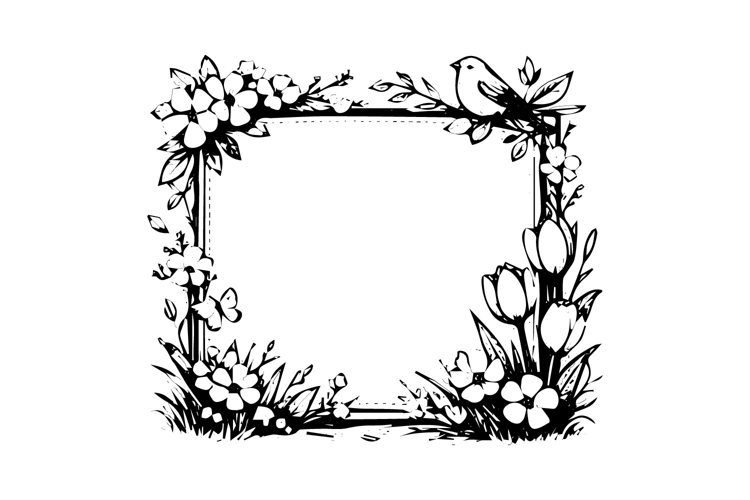 Black and White Spring Square Frame Design