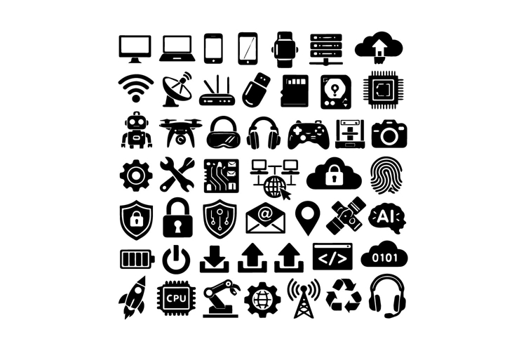 Black and White Technology Icon Collection Design