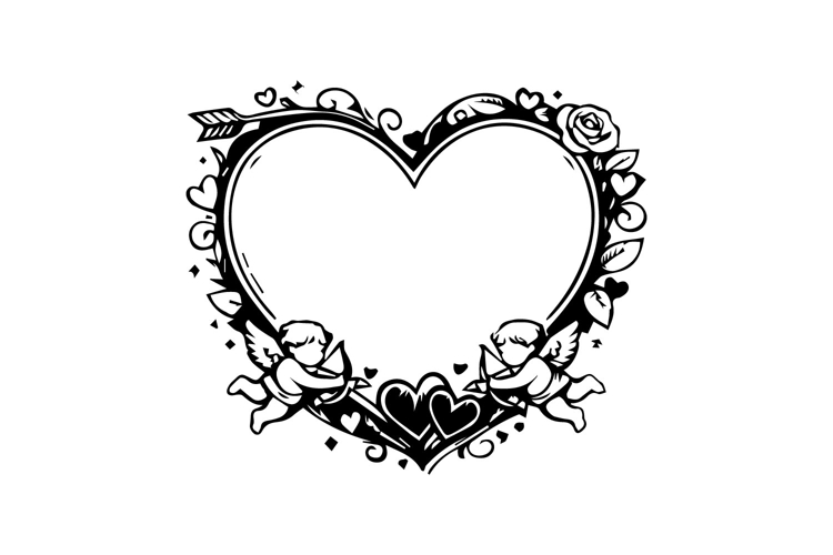 Black and White Valentine Heart Frame Design