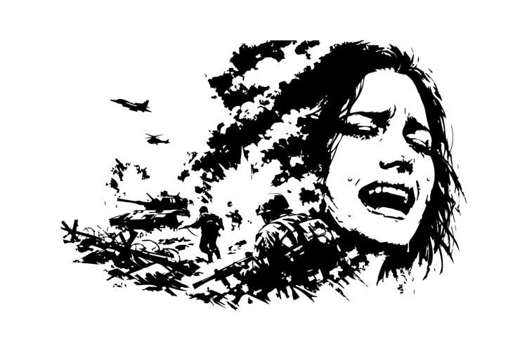 Black and White War and Emotion Fusion Illustration Design