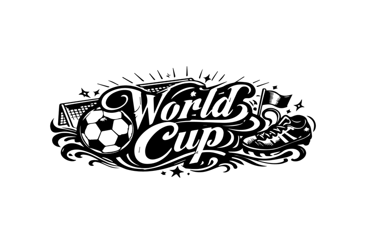 Black and White World Cup Horizontal Lettering Design