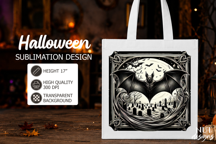 Gothic Halloween sublimation Moonlight Bat Halloween