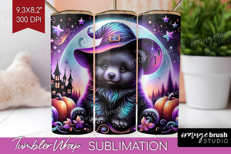 Black Bear Halloween Tumbler Wrap Cute Animal Tumbler PNG