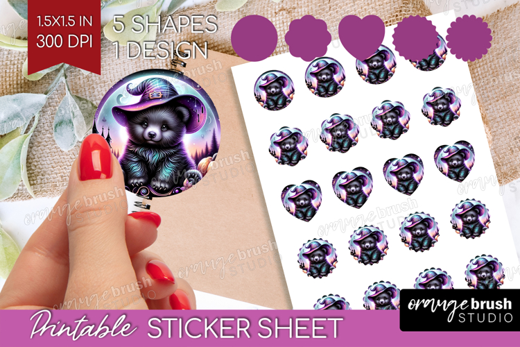 Black Bear Halloween Round Sticker Cute Animal Printable