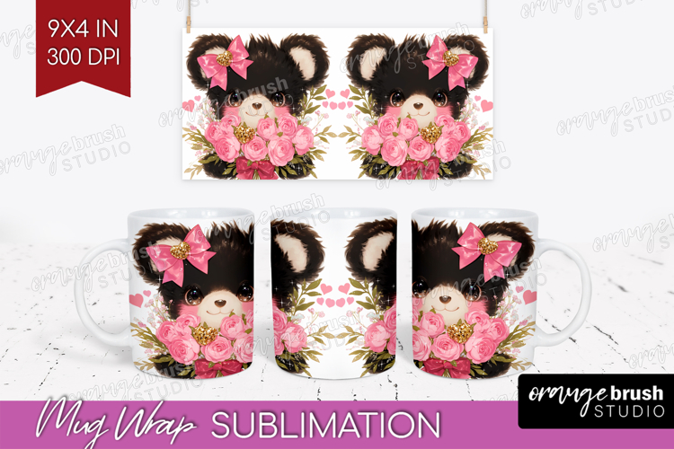 Black Bear Valentine Mug Wrap Cute Valentines Day Mug PNG