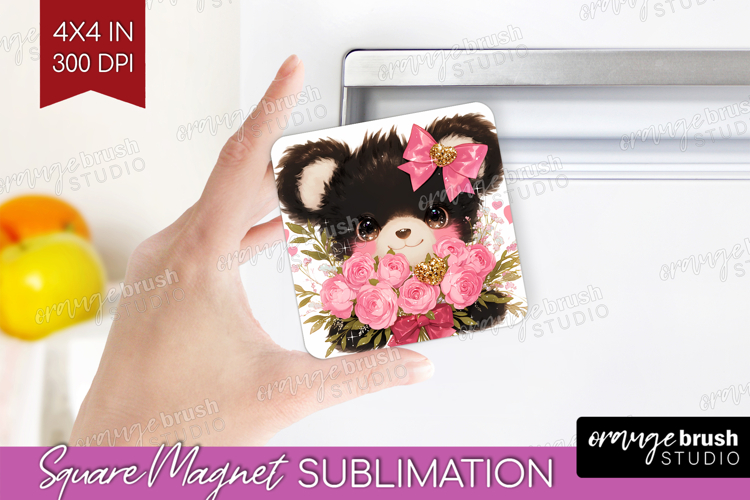 Black Bear Valentine Magnet Sublimation Cute Valentines Day