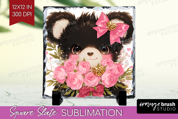 Black Bear Valentine Slate PNG Cute Valentines Day Square
