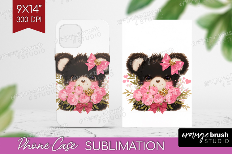 Black Bear Valentine Phone Case PNG Cute Valentines Day Case