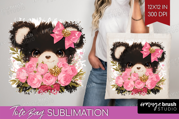 Black Bear Valentine Tote Bag Cute Valentines Day Tote Bag