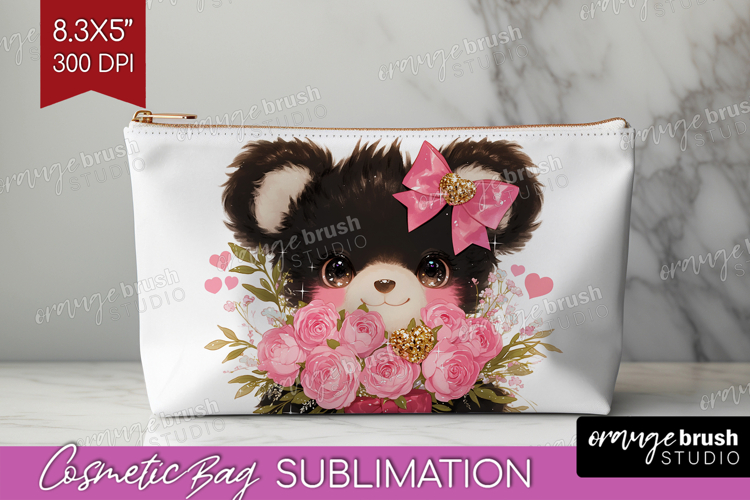 Black Bear Valentine Cosmetic Bag Cute Valentines Day Makeup