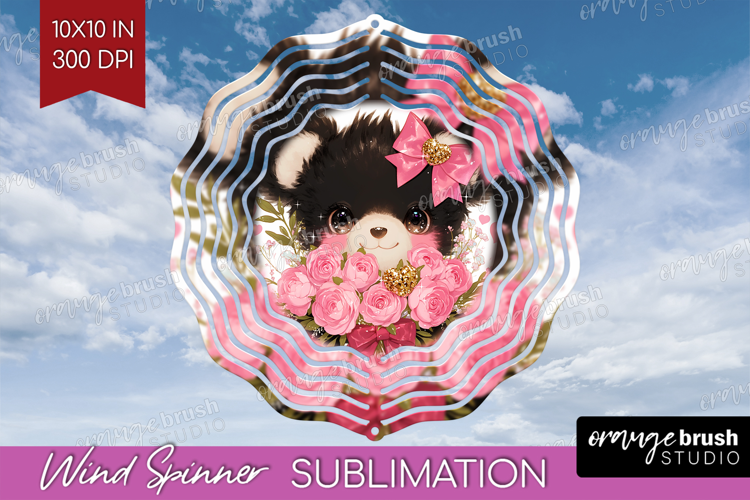 Black Bear Valentine Wind Spinner Sublimation PNG Cute Day