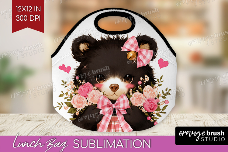 Black Bear Valentine Lunch Bag Cute Valentines Day Lunch Bug