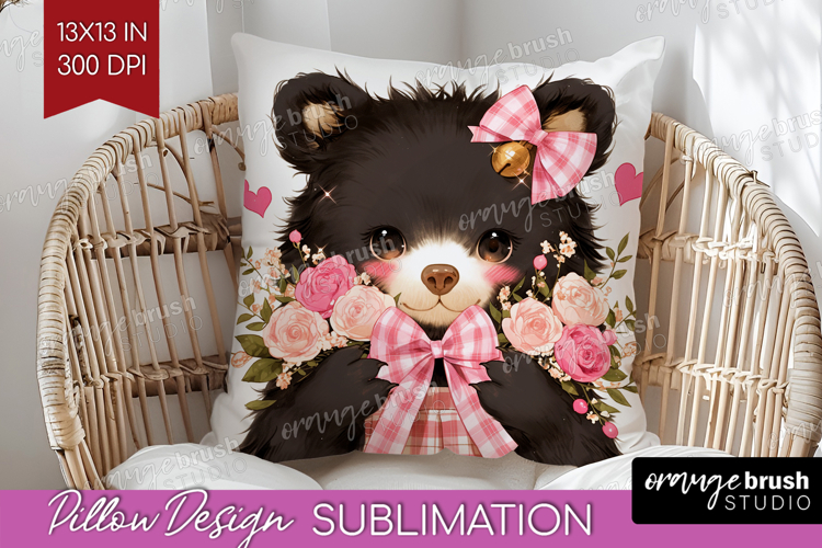 Black Bear Valentine Pillow Sublimation Cute Valentines Day