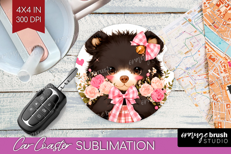 Black Bear Valentine Car Coaster Cute Valentines Day Coaster