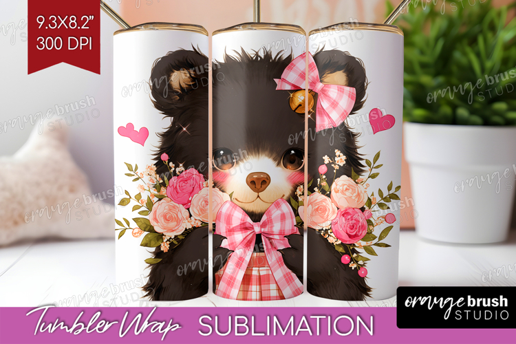 Black Bear Valentine Tumbler Wrap Cute Valentines Day PNG