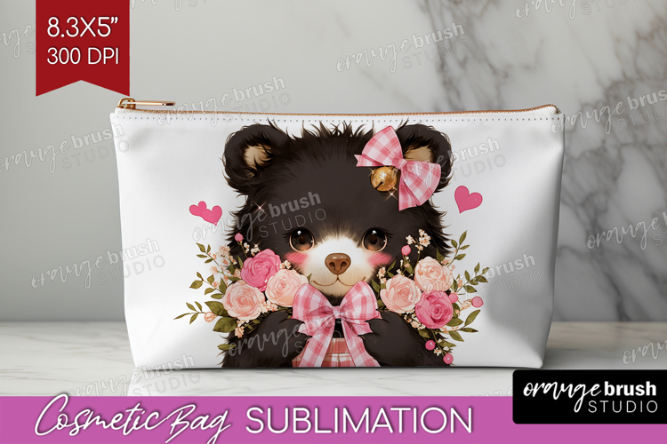 Black Bear Valentine Cosmetic Bag Cute Valentines Day Makeup