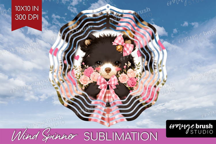 Black Bear Valentine Wind Spinner Sublimation PNG Cute Day