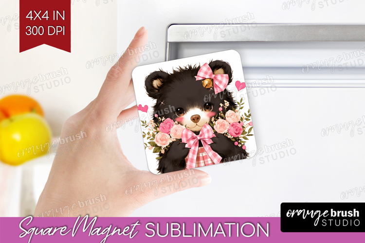 Black Bear Valentine Magnet Sublimation Cute Valentines Day