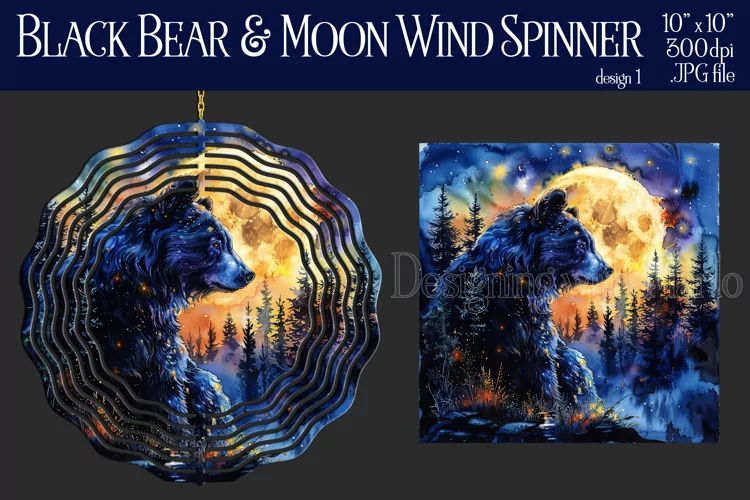 Black Bear Wind Spinner, Fantasy Moon Wind Spinner, d1