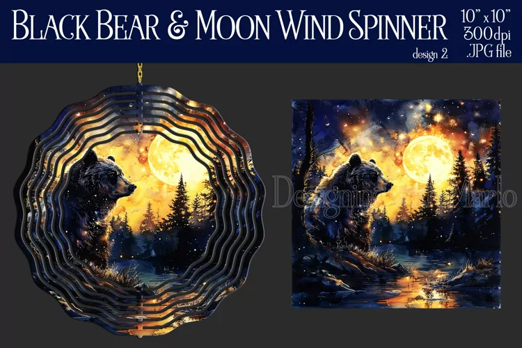 Black Bear Wind Spinner, Fantasy Moon Wind Spinner, d2