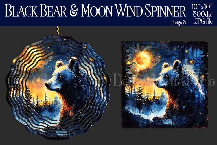 Black Bear Wind Spinner, Fantasy Moon Wind Spinner, d3 example image 1