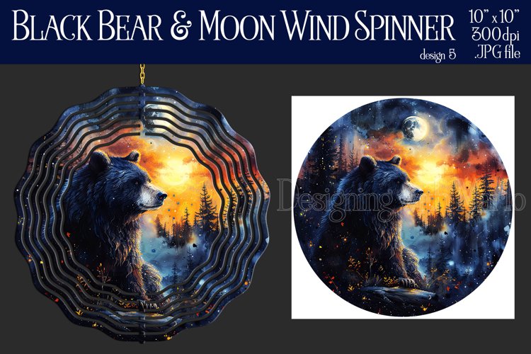 Black Bear Wind Spinner, Fantasy Moon Wind Spinner, d5 example image 1