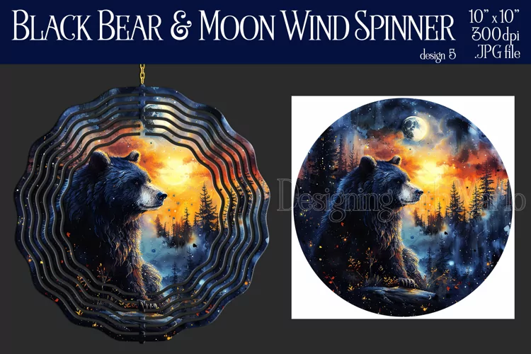 Black Bear Wind Spinner, Fantasy Moon Wind Spinner, d5