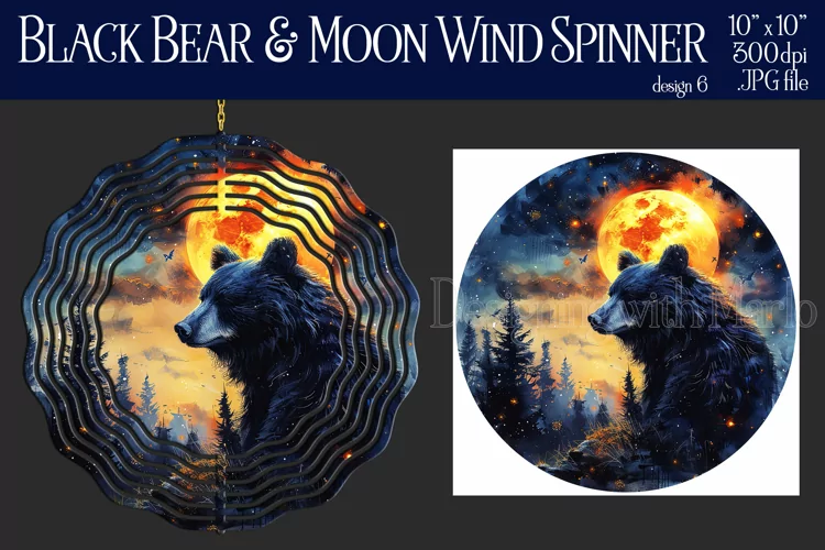 Black Bear Wind Spinner, Fantasy Moon Wind Spinner, d6