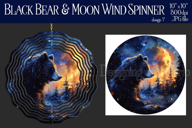 Black Bear Wind Spinner, Fantasy Moon Wind Spinner, d7 example image 1