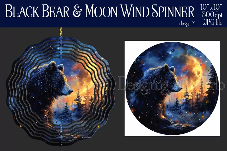 Black Bear Wind Spinner, Fantasy Moon Wind Spinner, d7