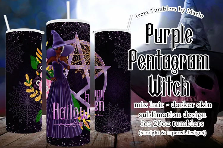 Halloween Witch Purple Pentgram 20oz Tumbler, Mix Hair Color