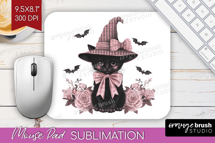 Black Cat Cute Mouse Pad Sublimation Pink Halloween Mousepad