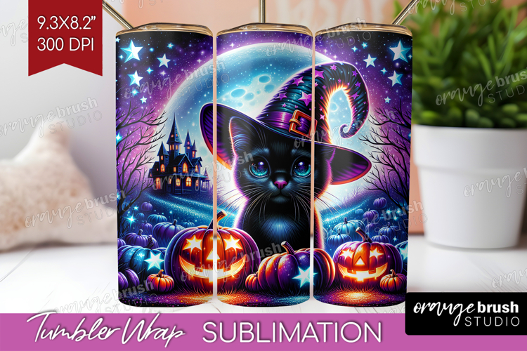 Black Cat Halloween Tumbler Wrap Cute Animal Tumbler PNG