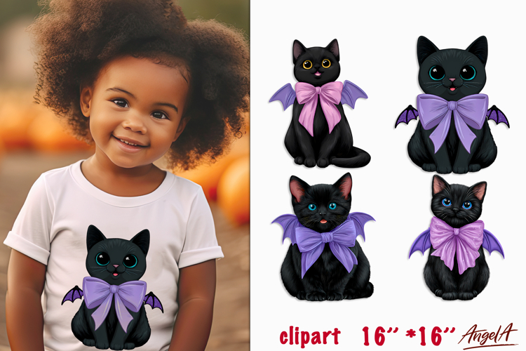 Cute pastel halloween clipart, black cat clipart transparent