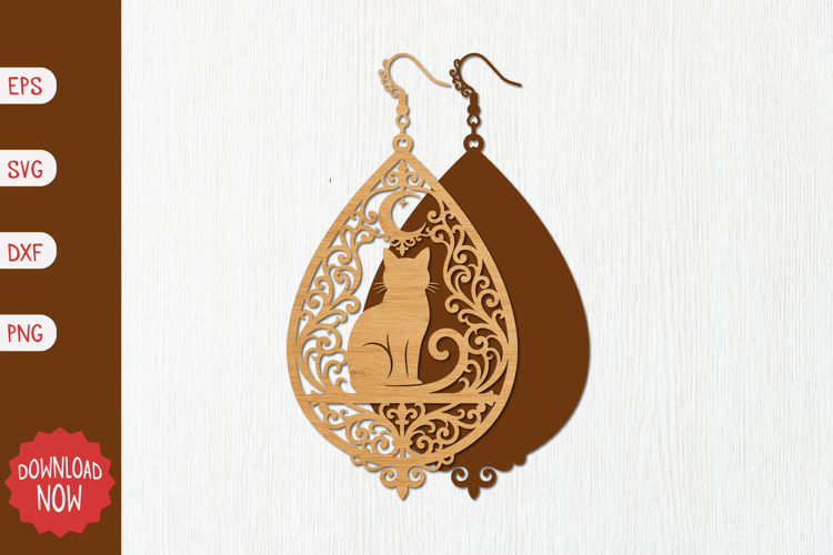 Black Cat and Moon Earring SVG