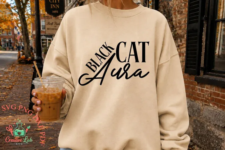 Black Cat Aura SVG PNG, Funny Halloween Design, Witchy SVG