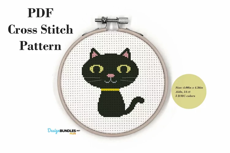 Black Cat Cross Stitch Pattern PDF File