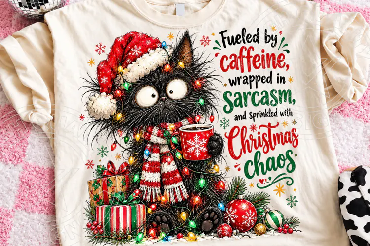 Black Cat Christmas PNG, Sarcastic Coffee PNG