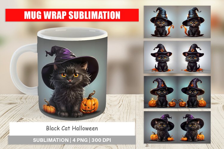 Mug sublimation design Black Cat Halloween