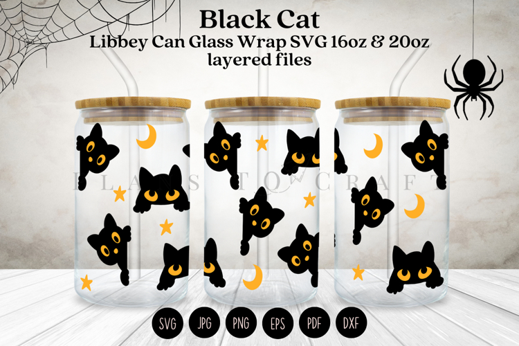 Black Cat Halloween Libbey Glass Can Wrap SVG