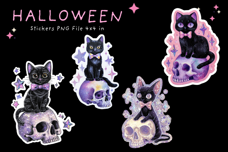 Halloween Sticker Printable Black Funny Cat Cute Stickers