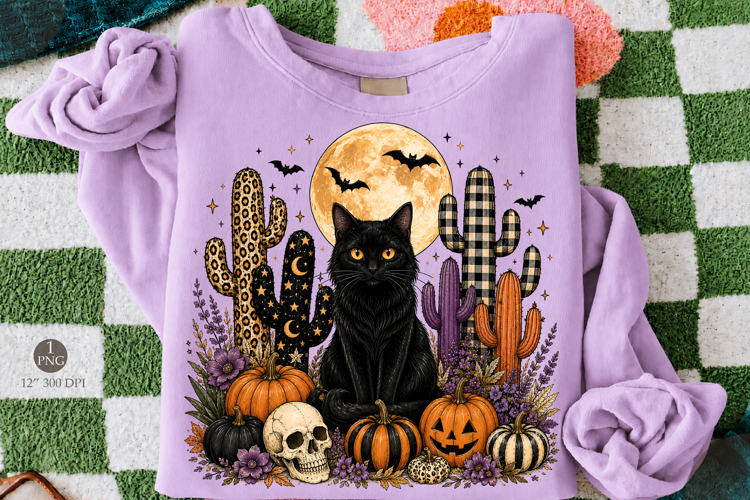 Black Cat Halloween PNG,Desert Pumpkin Sublimation