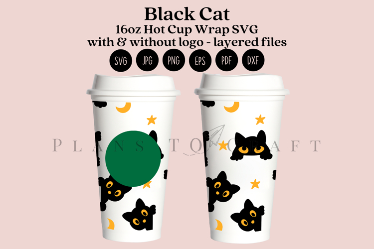 Black Cat Halloween 16oz Hot Cup Tumbler Wrap SVG