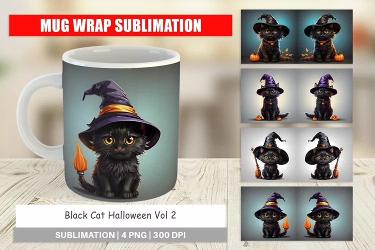 Mug sublimation design Black Cat Halloween