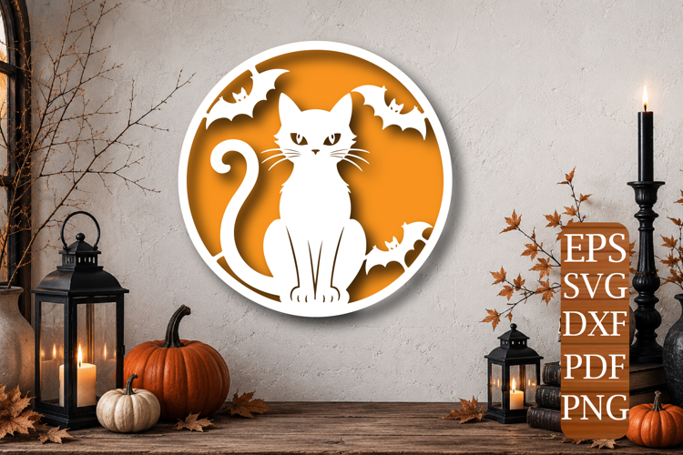 Black Cat Moon Circle Laser Cut SVG