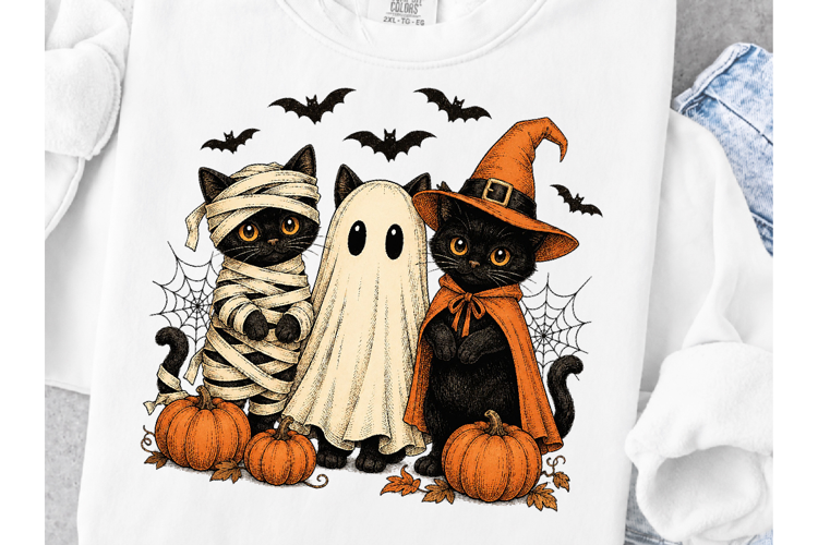 Black Cat Mummy Ghost Witch Hat Pumpkin PNG
