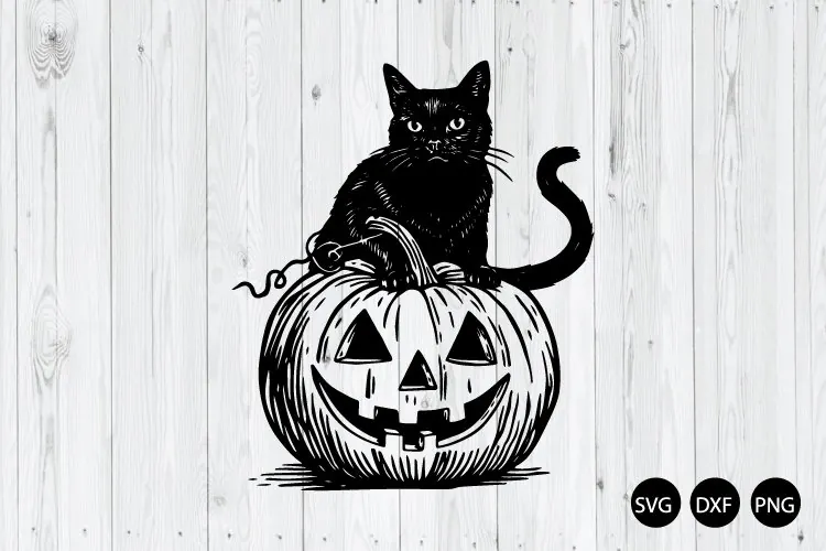 Black Cat Pumpkin SVG, Halloween Cat SVG, Boo Cat SVG