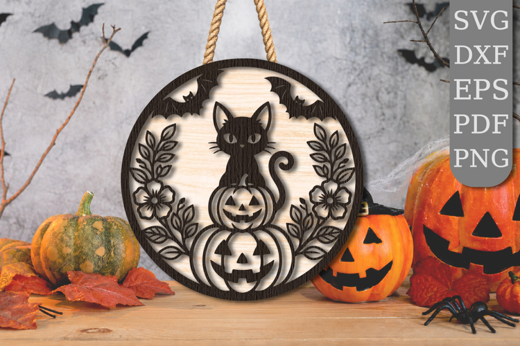 Black Cat Pumpkin Halloween Laser Cut SVG